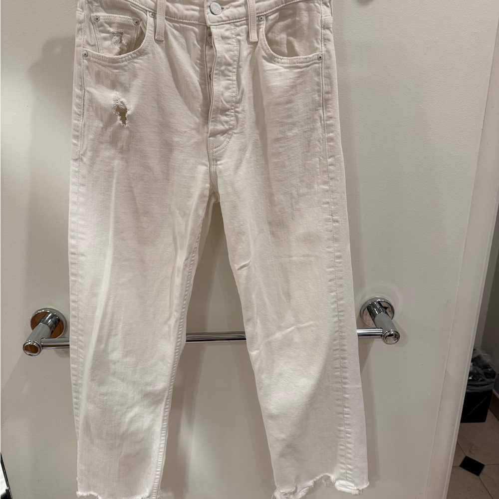 MOTHER White Distressed Ankle Jeans